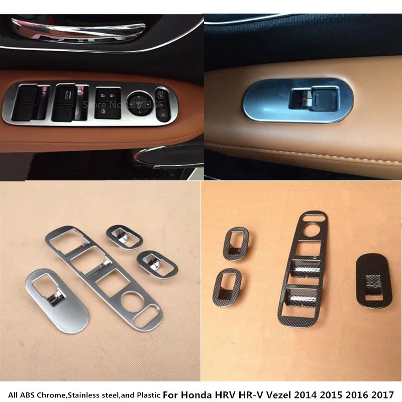 

For Honda HRV HR-V Vezel 2014 2015 2016 2017 2018 Car inner door Window glass panel Armrest Lift Switch Button trims frame 4pcs