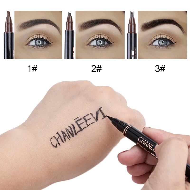 Best Offer for  1 Pcs 2 in 1 Double Ends Liquid Eyebrow Pen Eyeliner Fork Tip Waterproof Tattoo Eye Brow Pencil OR8