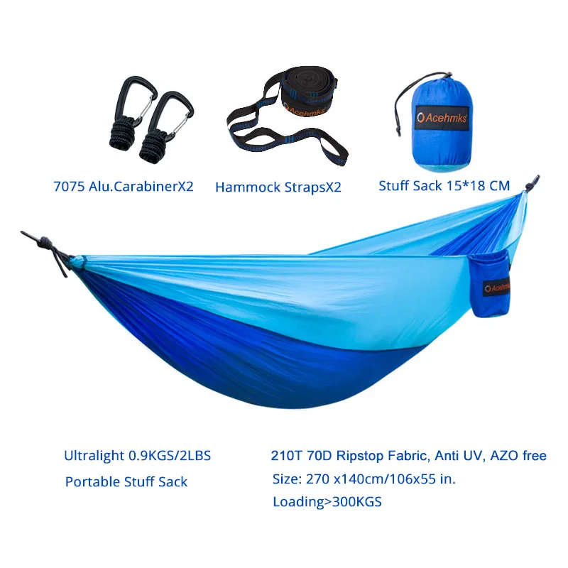 Blue with straps Кемпинг гамак Сверхлегкий Портативный Парашют Нейлон Hamc с Алюминий карабины укрепительные ремешки 300 см X 2 шт. Hamaca Acehmks - Цвет: Blue with straps