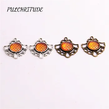 

PULCHRITUDE Metal Two Colors 10pcs Hollow Charm Dia Base Trendy Fish scale Cameo Fit round 12mm Cabochon Diy Jewelry Make C1578