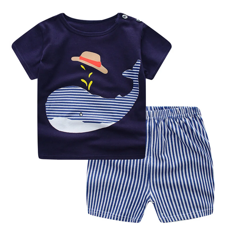 

2Pcs Children Summer Boys' Clothing Sets Animal Baby Outfits Shorts Denim Sets Tops T-shirt Pants Shorts Set New