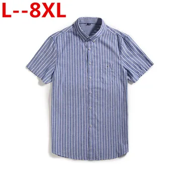 

8XL 6XL 4X Brand New Cotton Linen summer Slim Fit Casual Shirts short Sleeve striped Shirt Social Men Dress Shirts chemise homme