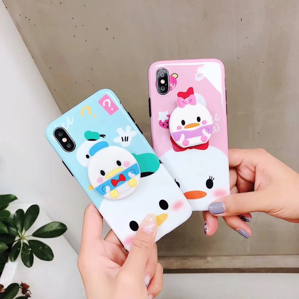 

JapanKorean cartoon cute Donald Duck Daisy extended bracket silicone cover case for iphone 6 7 8 plus X XR XS MAX phone cases