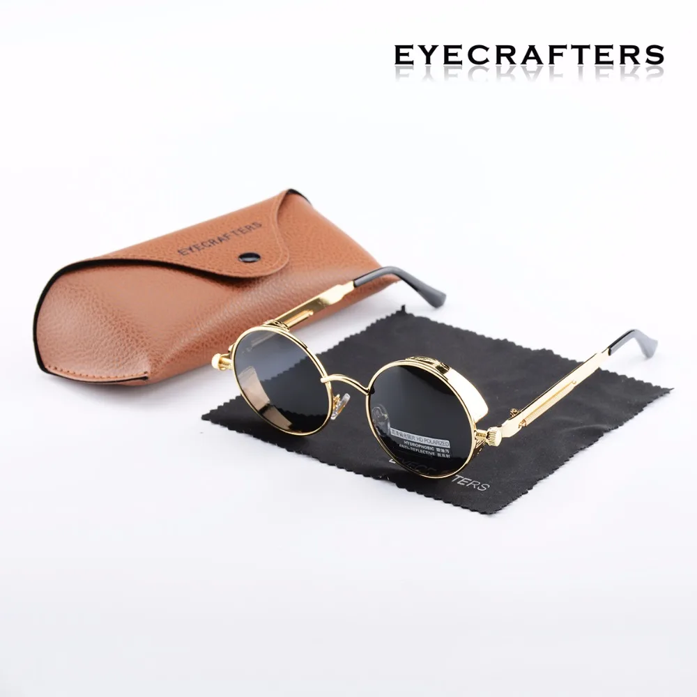 

Gold Black Metal Polarized Sunglasses Gothic Steampunk Sunglasses Mens Womens Fashion Retro Vintage Shield Eyewear Shades