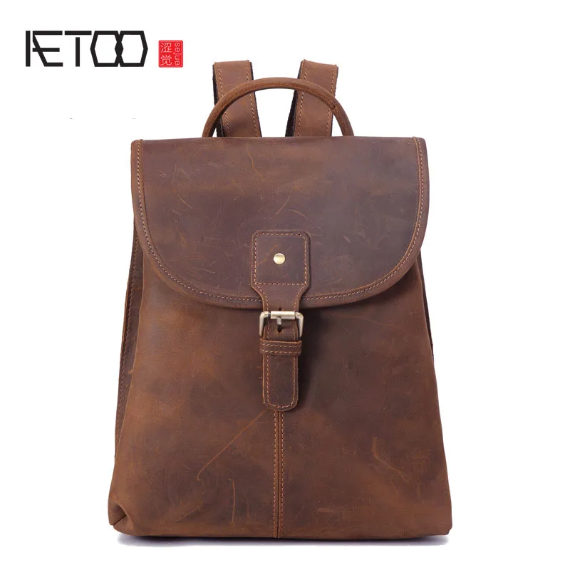 

BJYL Leather backpack head layer crazy horse skin ladies shoulder bag retro travel backpack
