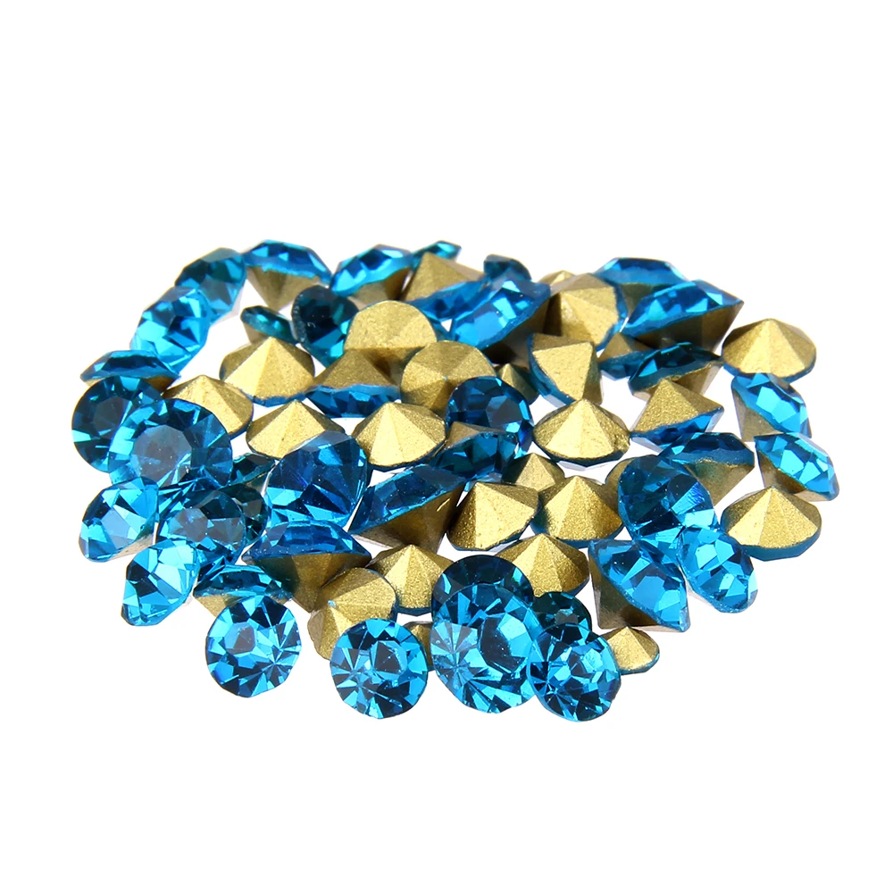 Nail Sticker Rhinestones Dark Aquamarine Color Mini Pointback Crystal 