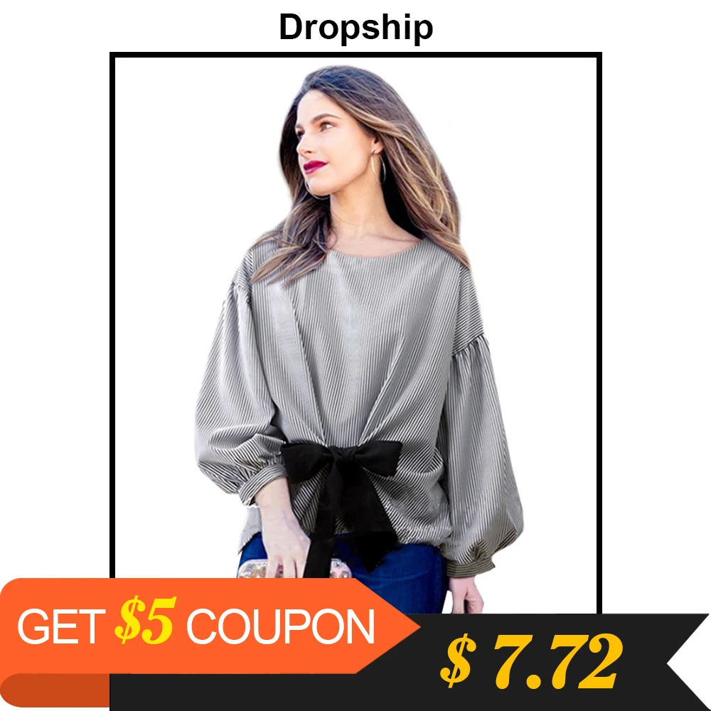 

Dropship Womens Tops And Blouses Plus Size Shirt Blouse Shirts Streetwear Blusas Mujer De Moda 2018 Ladies Sheer Top Striped Bow