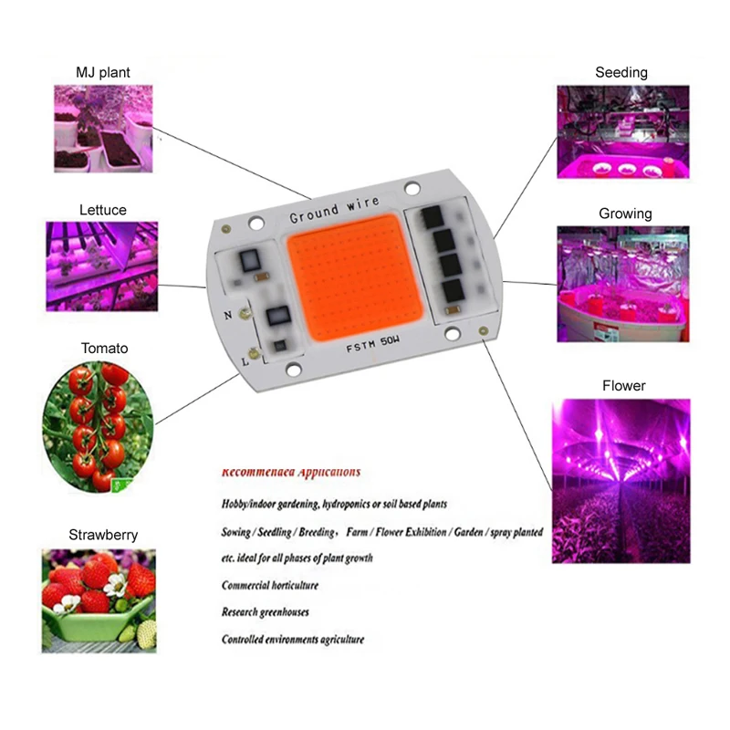 20W 30W 50W полными спектрами 380-840nm Светодиодный прожектор светильник COB Чип AC220V DIY Фито лампа для выращивания светильник для посева семян цветок, растение, свадебная брошь