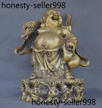 

wedding decoration 17"Chinese brass buddhism temple Blessing bag happy laugh Maitreya Buddha statue
