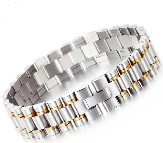 New Style Stainless Steel Silver Gold chain Link Bracelet wristwatch