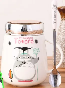 Новая креативная модная керамическая кофейная кружка Миядзаки Тоторо с ложкой чашка с Тоторо подарок на день рождения Рождественский подарок - Цвет: B