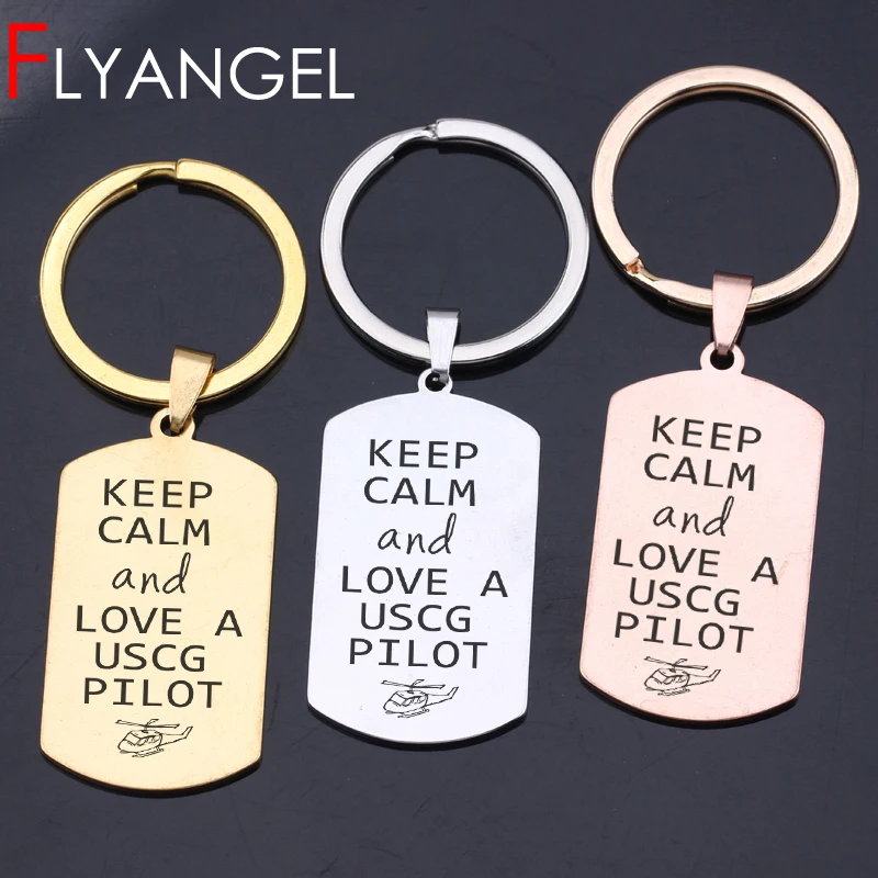 

Fashion Key Chain Stamped Helicopter Keep Calm And Love A USCG Pilot Hot Car Key Tag High Quality Key Holder Gifts For Pilot