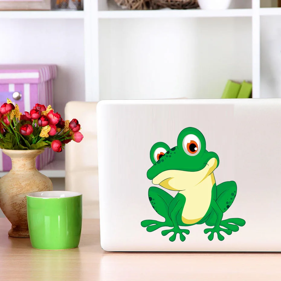 

Green Frog Fridge Stickers 3D Cartoon Frog Wall Decal Vinyl Interesting Wall Art For Refrigerator Computer Kitchen Home Decor