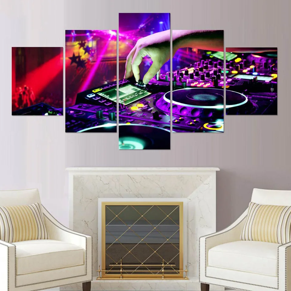 Painting Modular Picture Wall Art Home Decoration For Living Room 5 PiecesPcs Sound Of Music Player Club Canvas Modern Printing | Дом и сад