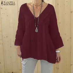 Женская блузка 2019 ZANZEA Женская Повседневная рубашка с рукавом 3/4 Женская Базовая модная летняя сорочка с v-образным вырезом плюс размер Blusas