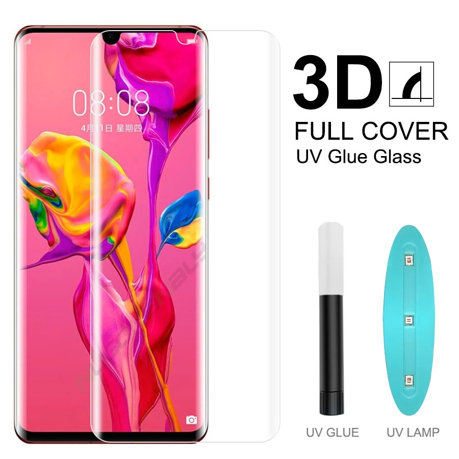 УФ жидкое 3D изогнутое полное клеевое закаленное стекло для HUAWEI P30 P20 Lite Pro защита