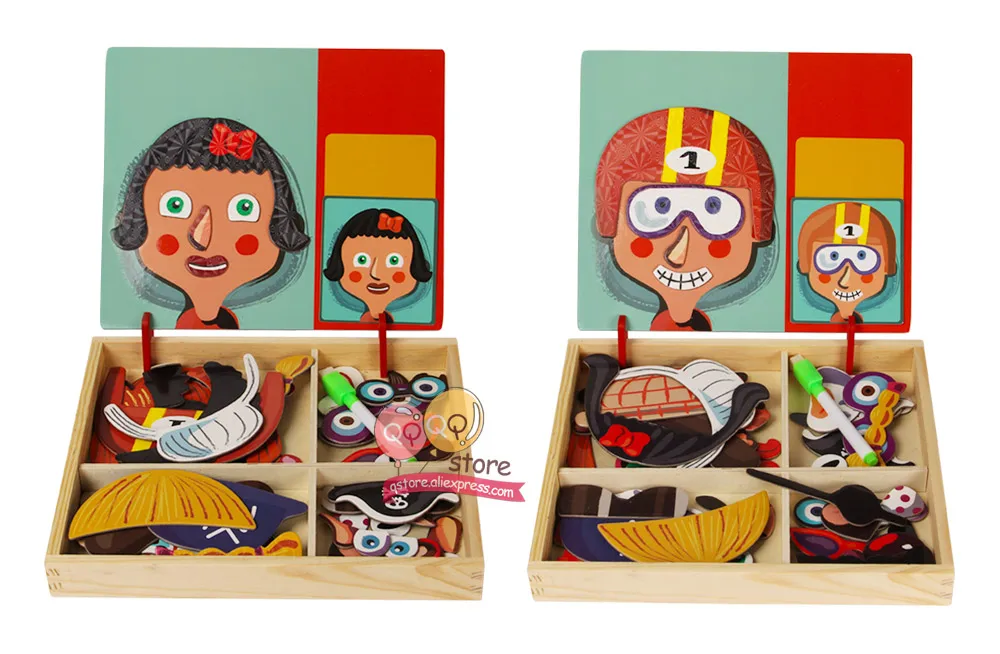 N-Tsi деревянные детские развивающие игрушки сцена Магнитные пазлы игровой набор мольберт сухое стирание доска забавные многоразовые наклейки для детей подарок