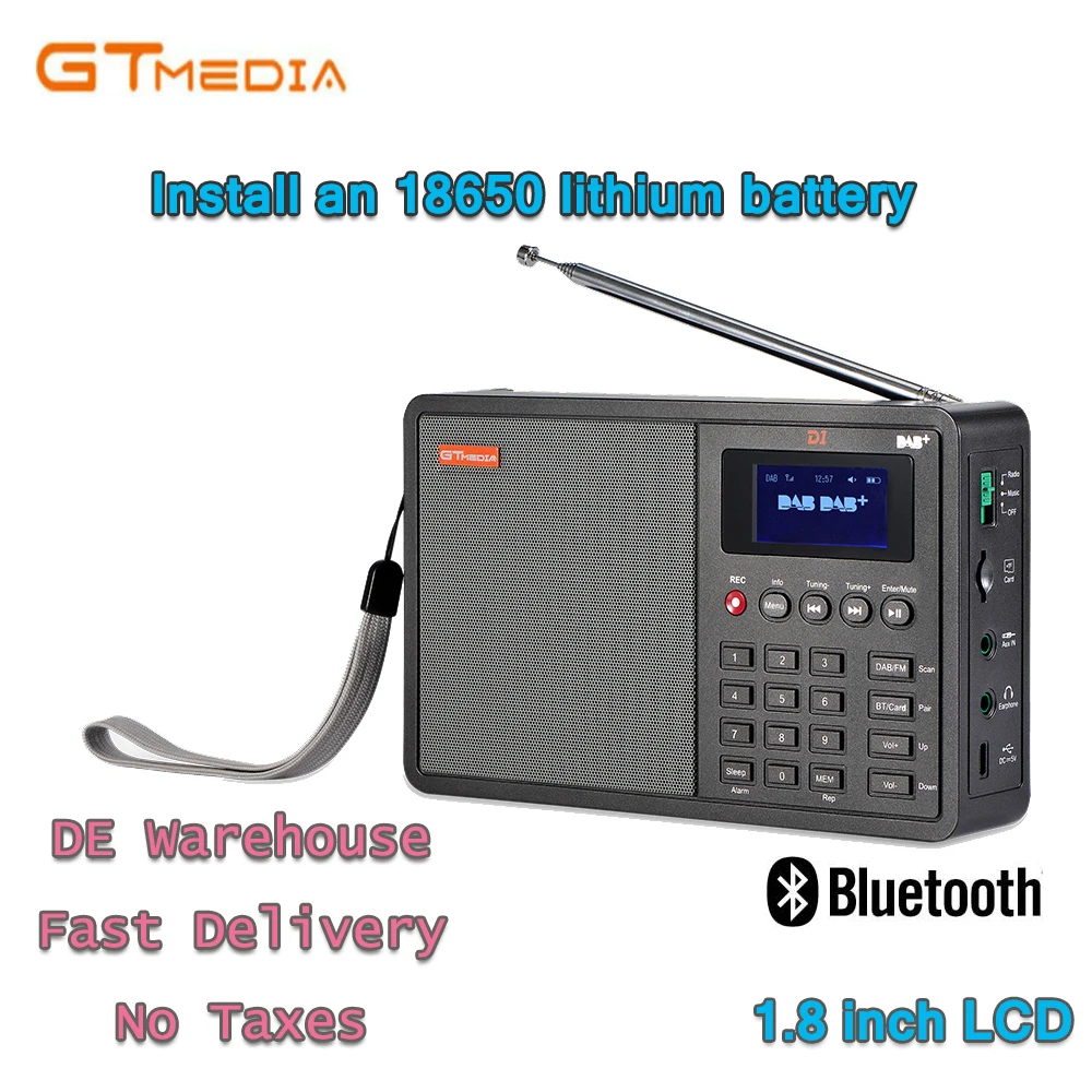 

GTMedia D1 DAB FM Digital Radio Stereo Built-in Loudspeaker Bluetooth with LED Display Support Worldwide FM band frequency