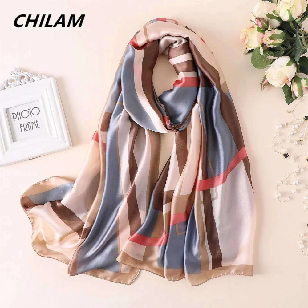 

2019 NEW spring scarf for women pashmina Geometric long silk soft shawls and wraps summer beach stoles for lady sunscreen scarve