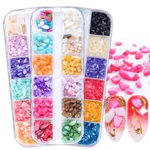 Смешанные 12 цветов/Набор 3D ракушек неровные Ломтики ногтей блестки пудра дизайн стразы маникюр Дизайн ногтей украшения TR736