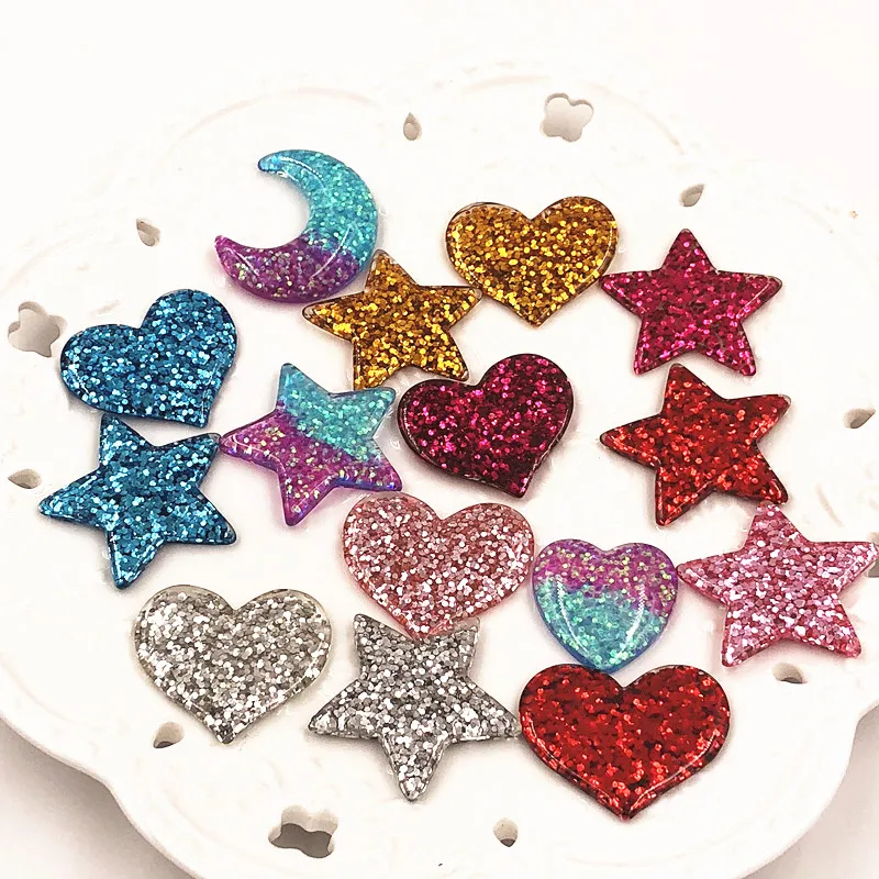 

10PCS Moon Star Heart DIY Crafts for children Hair Accessories phone case Flat Back Resin Cabochon Scrapbook Embellishment