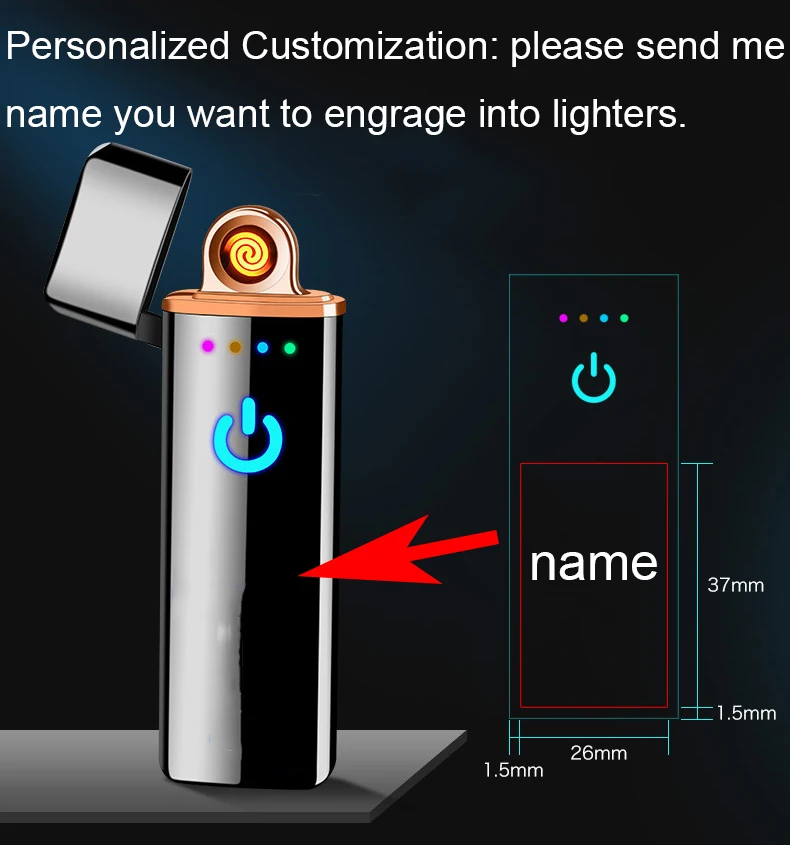 Вольфрамовая турбо USB Зажигалка сенсорная Зажигалка изогнутая полноэкранная сигарета для курения Электронная зажигалка может Изготовленный На Заказ лазерный логотип - Цвет: black engrave