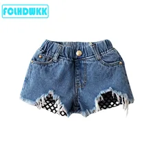 Летние модные детские джинсовые шорты милые хлопковые короткие кружевные шорты для девочек, повседневные джинсовые шорты для детей от 3 до 9 лет
