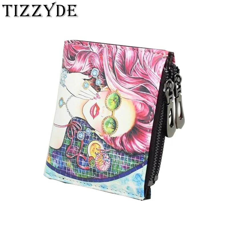 New Arrival Vintage Double Zipper Coin Purse Cartoon Graffiti Printing Mini Multi-functional Student Short Wallet Carteira ZAL76 | Багаж и