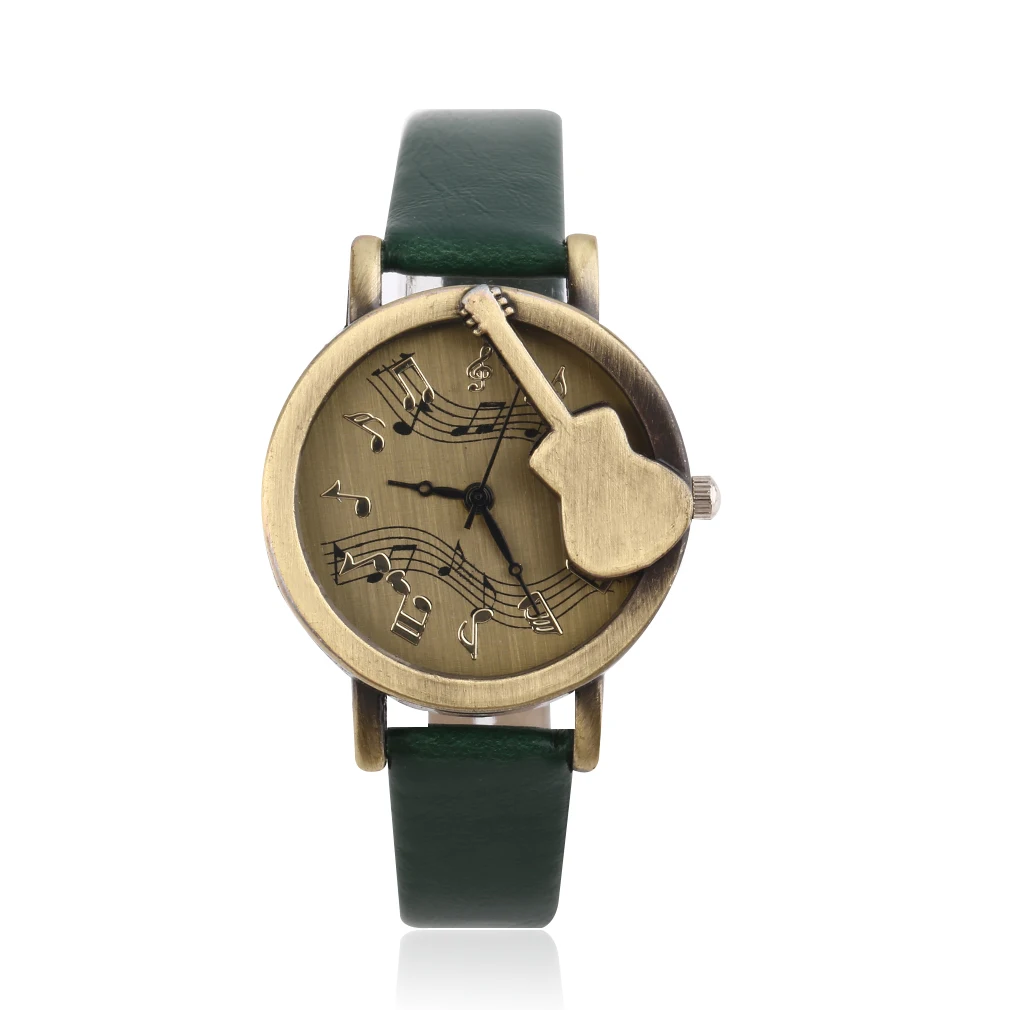 

Vintage Unique Design Guitar Pattern Stave Dial Music Notation Analog Quartz Wrist Watch PU Leather Watchs Gift Hot Selling