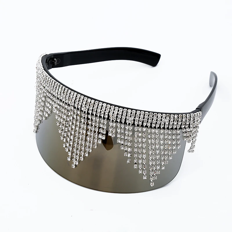 Горный хрусталь негабаритных зеркальные солнцезащитные очки для женщин и мужчин Роскошная большая рамка маска алмазные очки для глаз Серебристые тени солнцезащитные очки UV400