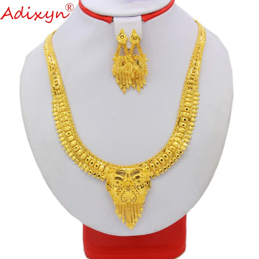 

Adixyn Vintage 60cm 24inch Necklace/Earrings Jewelry Set For Women Gold Color African/Ethiopian/Dubai Wedding/Party Gifts N10314