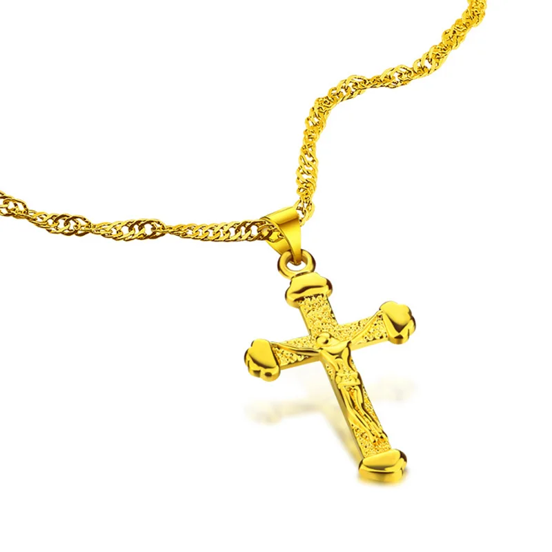 

Christmas gift Vintage Woman Golden color necklace fashion simple cross pendant party jewelry gift Lady Chocker wholesale