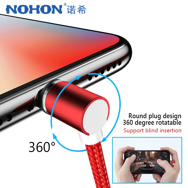 NOHON L-Форма Магнитный зарядный кабель освещение для iPhone X 7 8 плюс XS MAX XR микро Тип usb C светодиодный магнит быстрая Зарядное устройство кабель 1/2 м