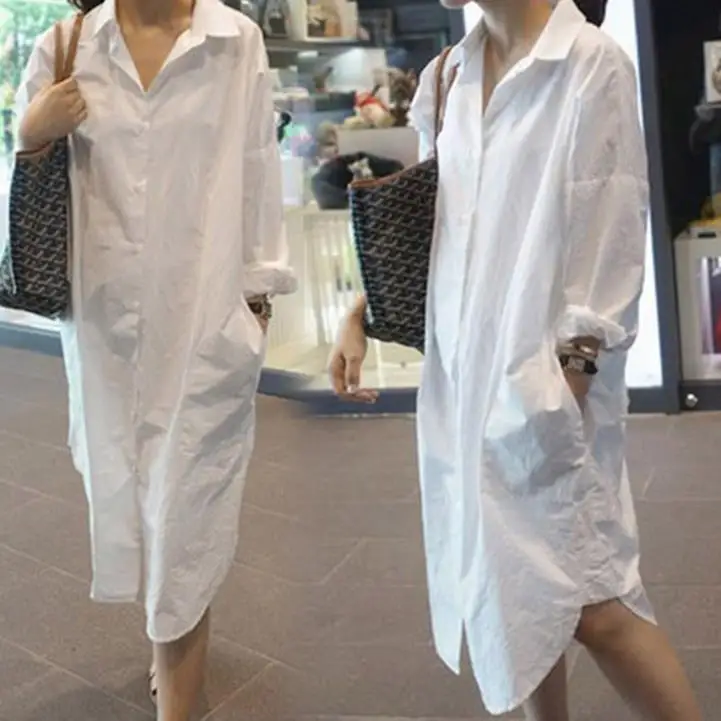 

New arrived summer loose white cotton women blouse elegant long shirt casual asymmetric XXXL