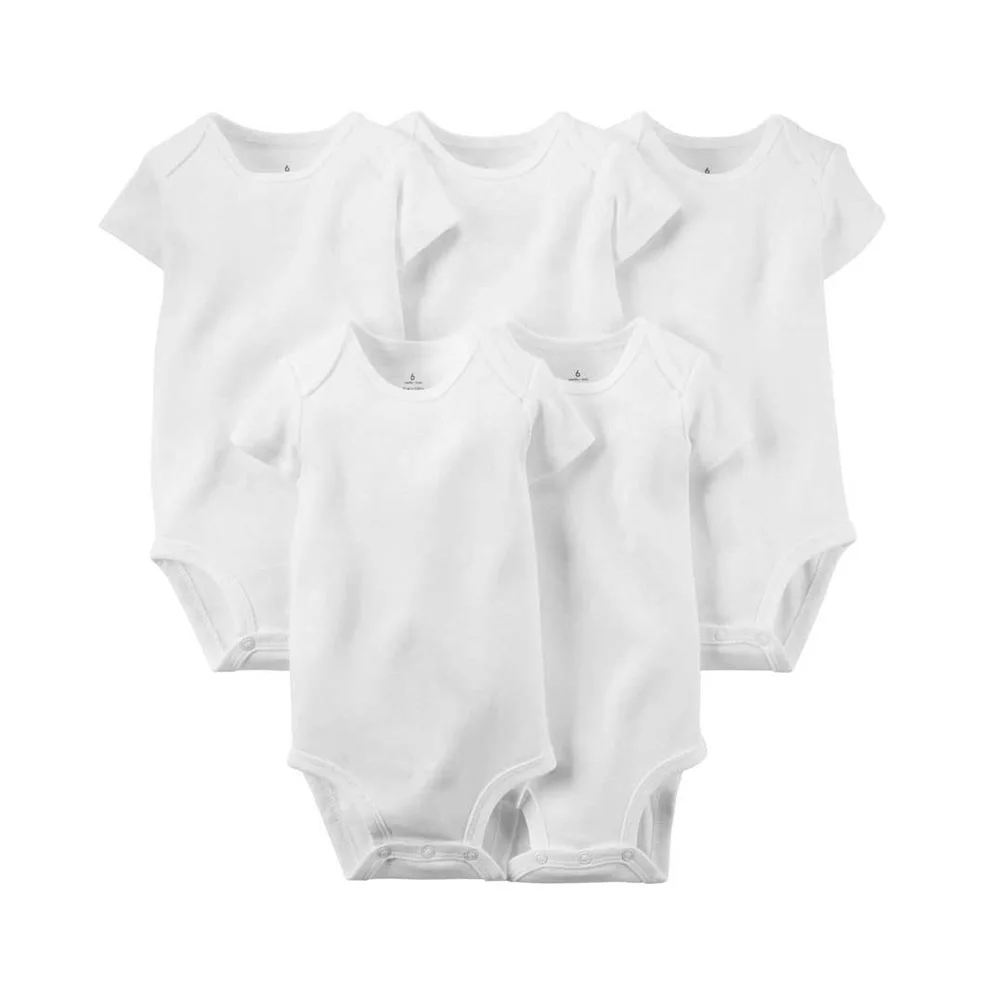 5pcs/set Pure White Cotton Unisex Neutral Short Sleeve Baby Body