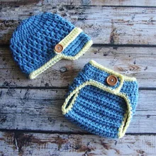 Детская синяя кепка газетчика с подгузником, Детский комплект, детская шапочка ручной работы, вязаные аксессуары для фотографии новорожденных, NB-3M хлопок