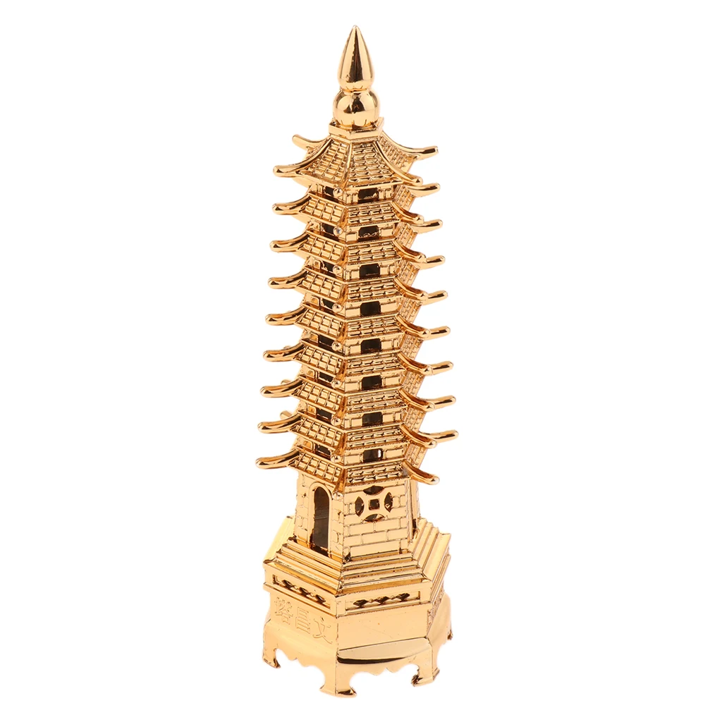 Metal Pagoda China Wenchuang Tower House Desktop Figurine Decor Fengshui Collectible Figurines Craft