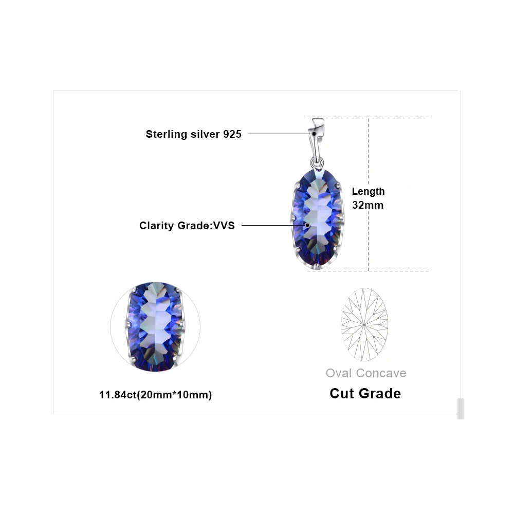 JewelryPalace 여성을위한  신비로운 푸른 무지개 석영  펜던트 목걸이 보석 초커 체인 없음