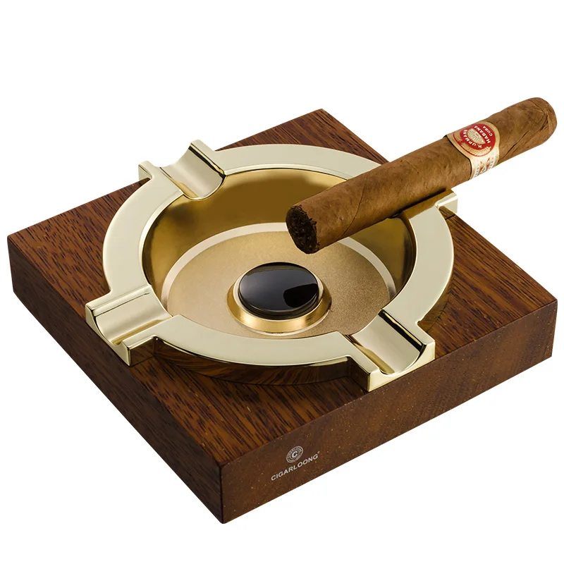 High Quality Solid Wood Ashtrays Cigars Holder Metal Square Table Ashtray 4 Finger Holders