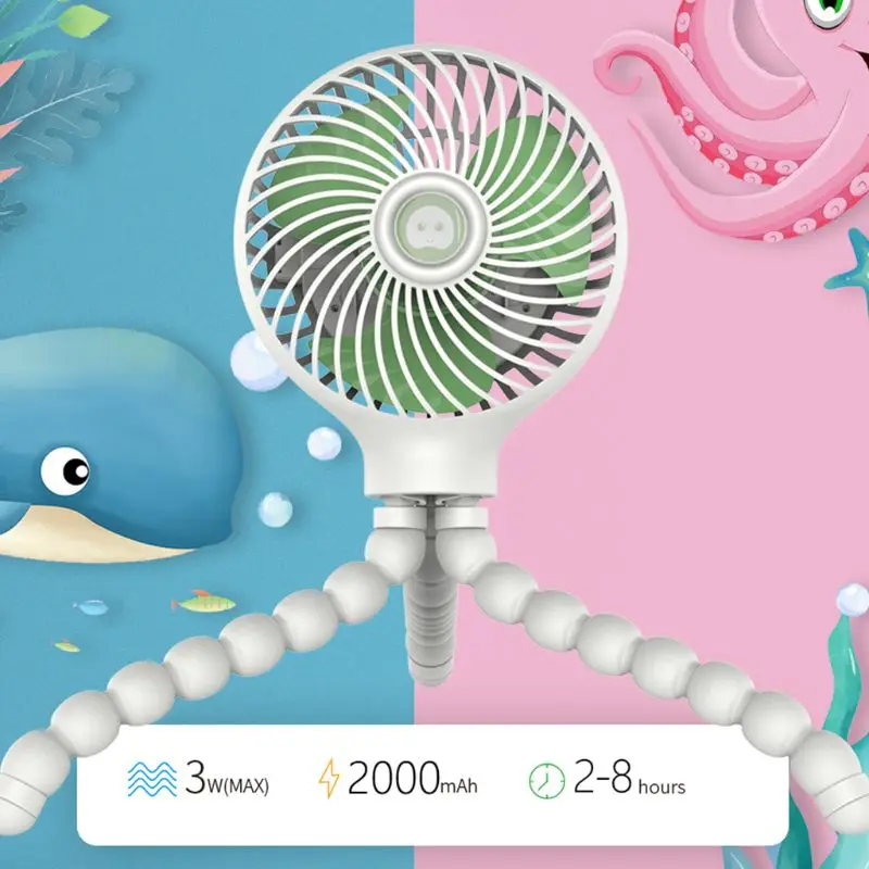 Mini Portable Hanging Octopus Shape Stand Adjustable Handheld USB Charging Fan Cooler for Baby Stroller Student Use