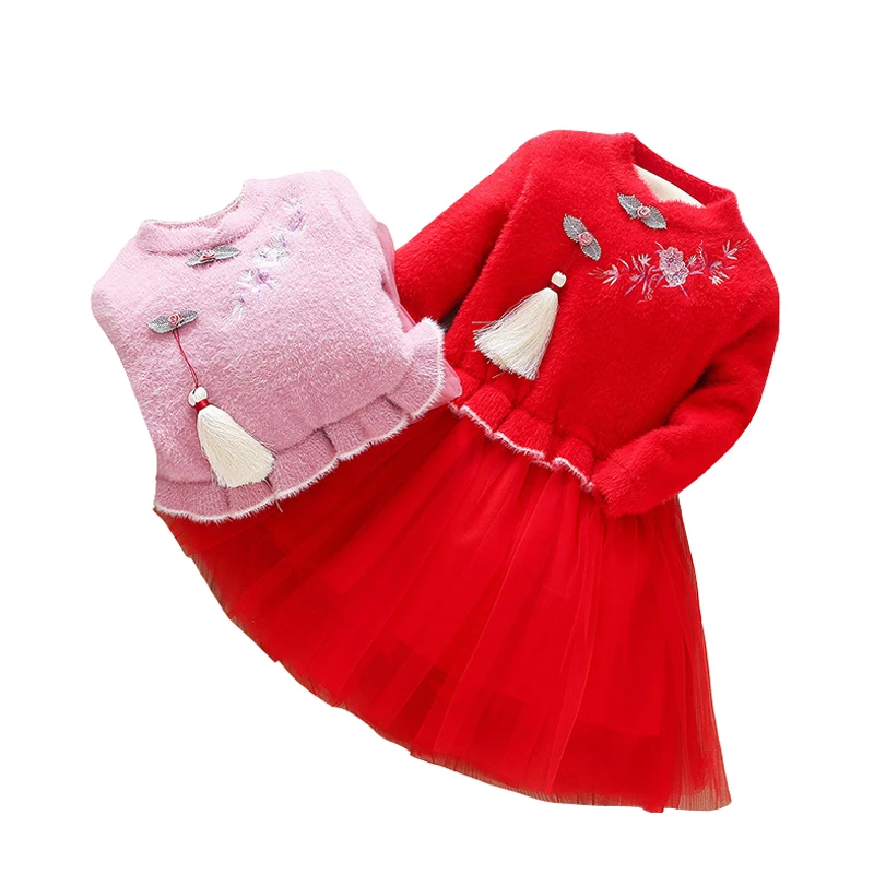 

chinese style thick warm dress age for 4 -10 yrs baby girls winter clothes 2018 embroidered fleece party frocks for little girls