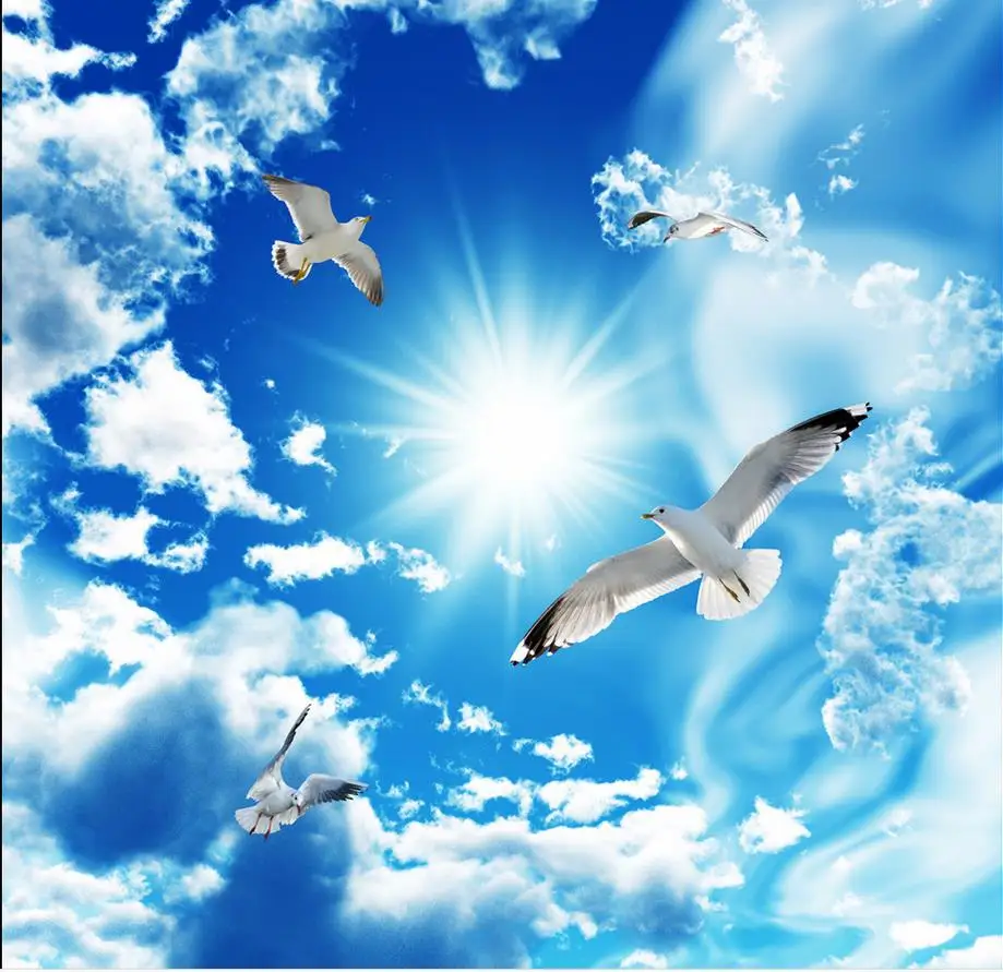 Biru Langit Dan Awan Putih 3d Ruang Wallpaper Landscape 3d Mural