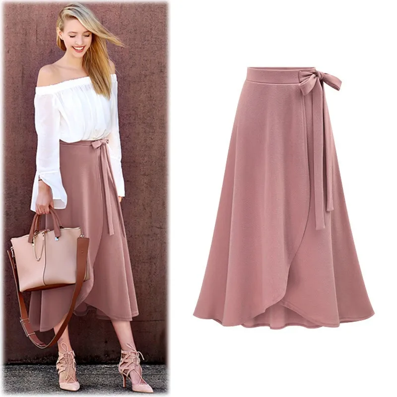Sleeper#401 модная женская юбка с высокой талией, неровная бандажная юбка с разрезом, длинная юбка, одноцветная Очаровательная