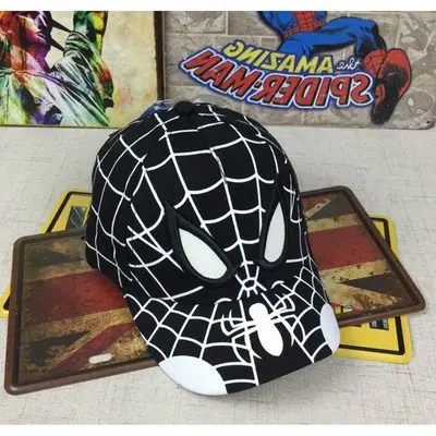 Детская кепка аниме Человек-паук мультфильм дети вышивка хлопок бейсбол мальчик девочка хип хоп шляпа человек-паук шапка для косплея - Цвет: Black
