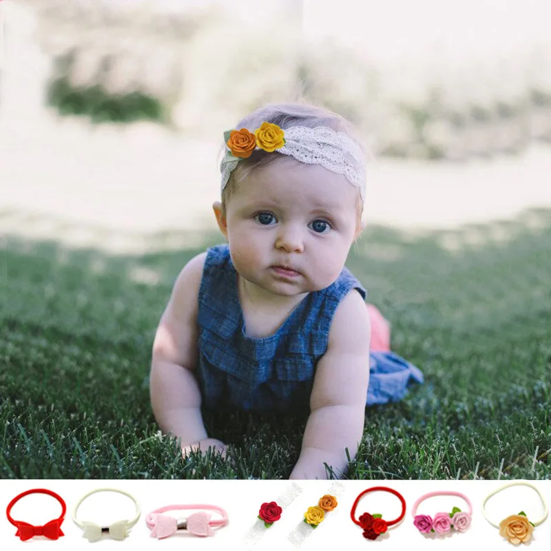 MIXIU 1pcs 0-3T Baby Good Elastic Headbands Bow Rose Flower Hair Bands Handmade Lace Hairbands Crown Hair Accessories