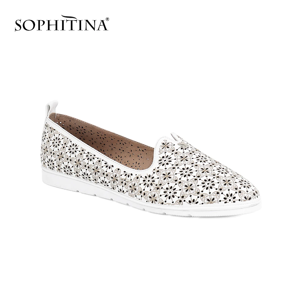 

SOPHITINA 2019 Casual Women's Flats Polka Dot Slip-On Round Toe Genuine Leather Basic Shoes Handmade Fashion Shallow Flats SC41