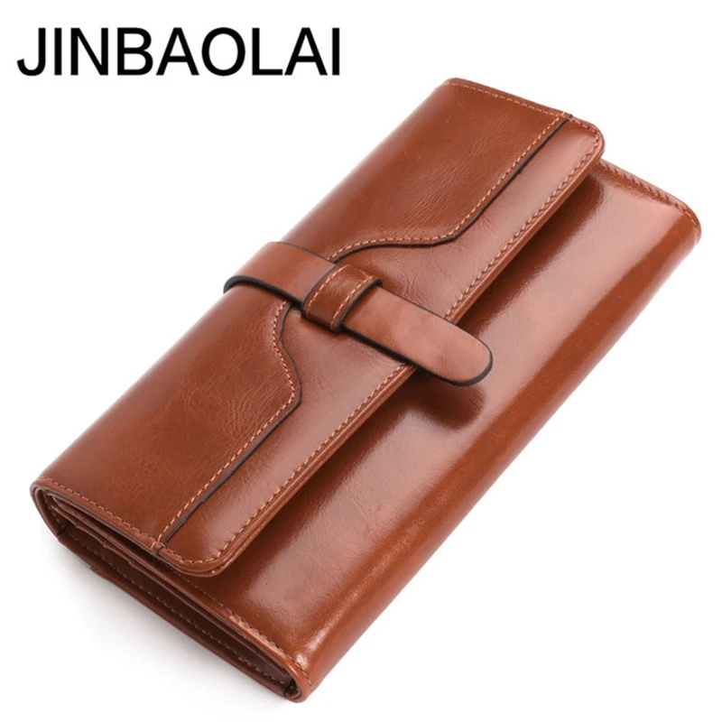 JINBAOLAI новинка 100% Длинный кошелек из воловьей кожи для пары Однотонный женский