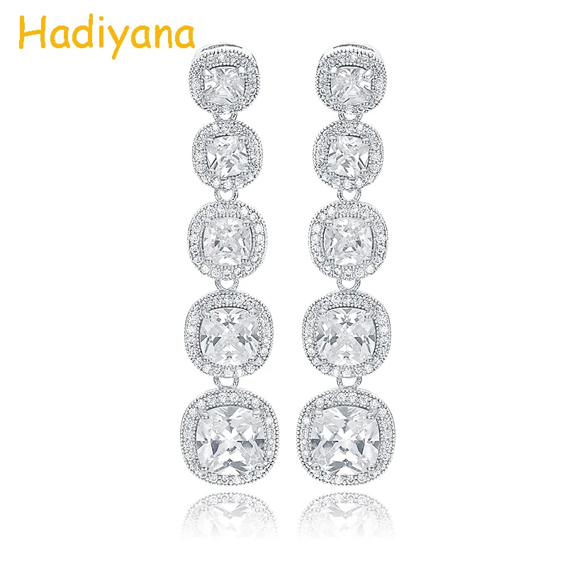 

Hadiyana Wedding Square Rhinestone Jewelry Earring with AAA Cubic Zircon Fashion Women Dangle Earrings For Party Accessory EH735