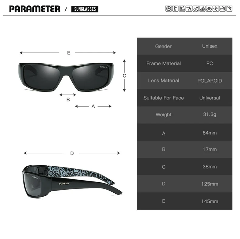 DUBERY спортивные Стиль поляризованных солнцезащитных очков Для мужчин бренда TAC линзы площадь вождения солнцезащитные очки Сверхлегкий