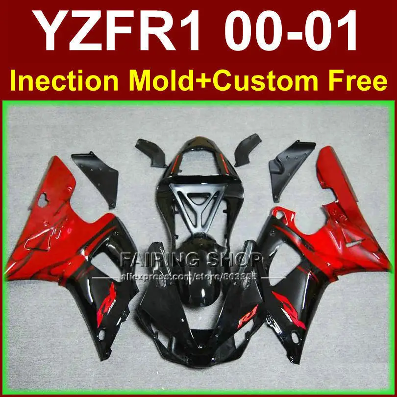 Мотоцикл Обтекатели для Yamaha YZF1000 комплекты обтекателей YZFR1 2000 2001 YZFR1 YZF 1000 00 01 YZF R1 красно-черные обтекатели комплект+ 7 подарки